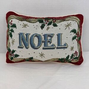 Vintage Christmas Noel Tapestry Throw Pillow Holly Berries Red 12x8‎
